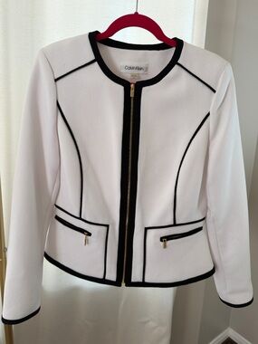 Calvin Klein White Jacket with Black Trim and Gold Zippers (Never Worn)